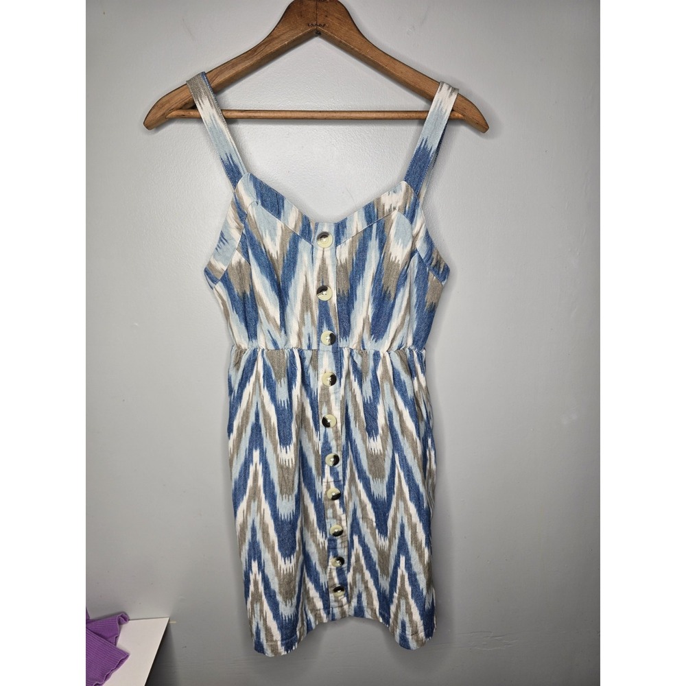 Shyanne Blue Tan Southwesterm Cotton Mini Dress XS Country Boho Rodeo Festival